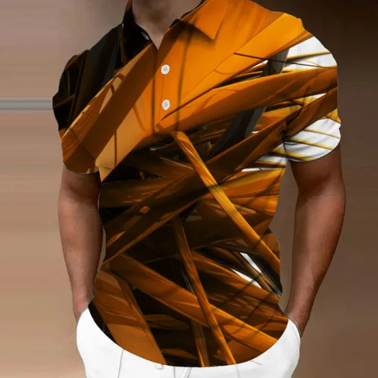 Online OUKU Men's Geometric Polo Shirts Golf Shirt Short Sleeve Polo Shirts Collared Shirts Business Casual Vacation Wear Formal Wear Festival Wear Buttons 3D Print Yellow Red Blue