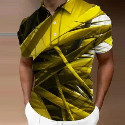 Online OUKU Men's Geometric Polo Shirts Golf Shirt Short Sleeve Polo Shirts Collared Shirts Business Casual Vacation Wear Formal Wear Festival Wear Buttons 3D Print Yellow Red Blue