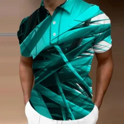 Online OUKU Men's Geometric Polo Shirts Golf Shirt Short Sleeve Polo Shirts Collared Shirts Business Casual Vacation Wear Formal Wear Festival Wear Buttons 3D Print Yellow Red Blue
