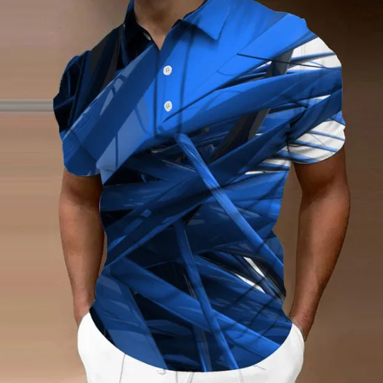 Online OUKU Men's Geometric Polo Shirts Golf Shirt Short Sleeve Polo Shirts Collared Shirts Business Casual Vacation Wear Formal Wear Festival Wear Buttons 3D Print Yellow Red Blue