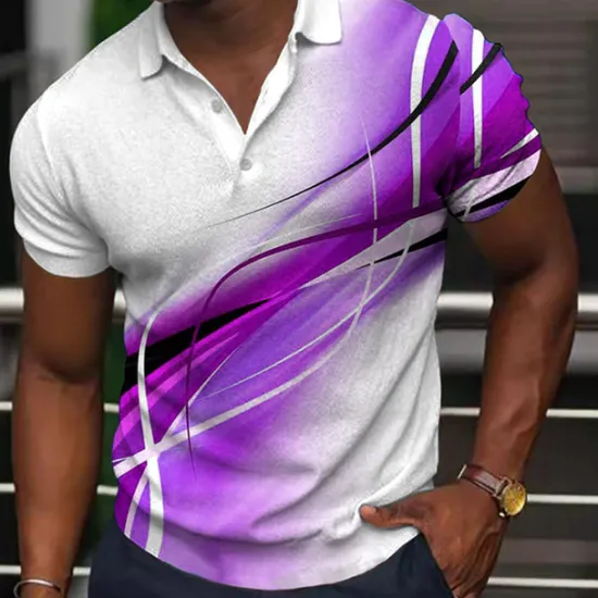 Best OUKU Men's Geometric Polo Shirts Golf Shirt Short Sleeve Polo Shirts Collared Shirts Business Casual Vacation Wear Formal Wear Festival Wear Buttons 3D Print Light Yellow Black Yellow