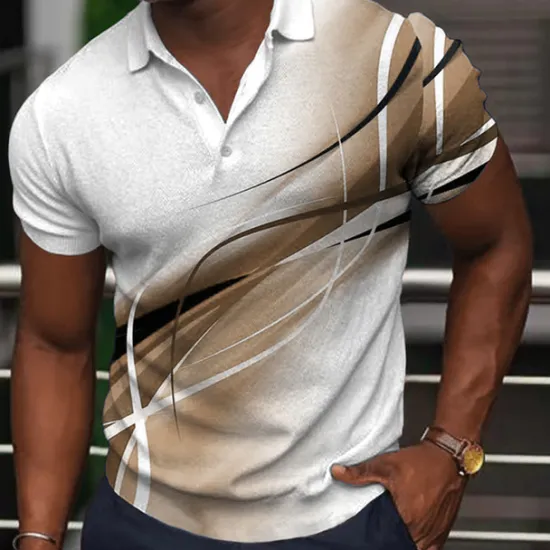 Best OUKU Men's Geometric Polo Shirts Golf Shirt Short Sleeve Polo Shirts Collared Shirts Business Casual Vacation Wear Formal Wear Festival Wear Buttons 3D Print Light Yellow Black Yellow