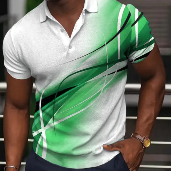 Best OUKU Men's Geometric Polo Shirts Golf Shirt Short Sleeve Polo Shirts Collared Shirts Business Casual Vacation Wear Formal Wear Festival Wear Buttons 3D Print Light Yellow Black Yellow