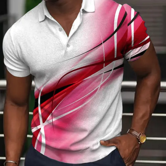 Best OUKU Men's Geometric Polo Shirts Golf Shirt Short Sleeve Polo Shirts Collared Shirts Business Casual Vacation Wear Formal Wear Festival Wear Buttons 3D Print Light Yellow Black Yellow