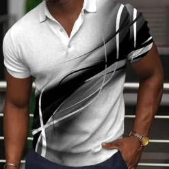 Best OUKU Men's Geometric Polo Shirts Golf Shirt Short Sleeve Polo Shirts Collared Shirts Business Casual Vacation Wear Formal Wear Festival Wear Buttons 3D Print Light Yellow Black Yellow