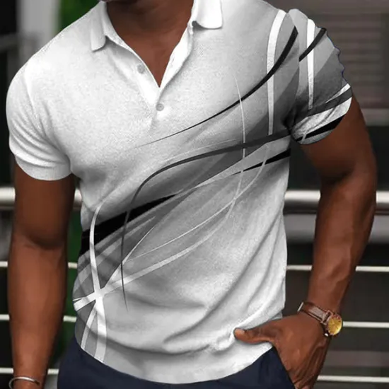 Best OUKU Men's Geometric Polo Shirts Golf Shirt Short Sleeve Polo Shirts Collared Shirts Business Casual Vacation Wear Formal Wear Festival Wear Buttons 3D Print Light Yellow Black Yellow