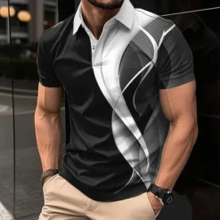 Discount OUKU Men's Geometric Polo Shirts Golf Shirt Short Sleeve Polo Shirts Collared Shirts Business Casual Vacation Wear Formal Wear Festival Wear Buttons 3D Print Summer Black White Navy Blue