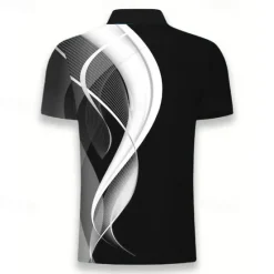 Discount OUKU Men's Geometric Polo Shirts Golf Shirt Short Sleeve Polo Shirts Collared Shirts Business Casual Vacation Wear Formal Wear Festival Wear Buttons 3D Print Summer Black White Navy Blue
