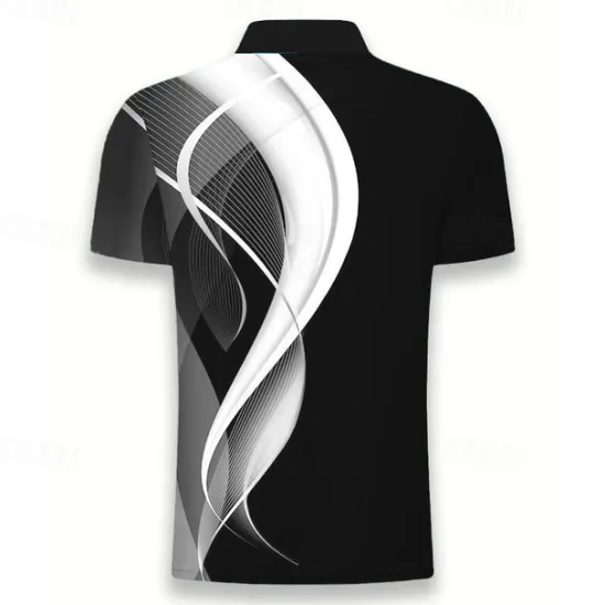 Discount OUKU Men's Geometric Polo Shirts Golf Shirt Short Sleeve Polo Shirts Collared Shirts Business Casual Vacation Wear Formal Wear Festival Wear Buttons 3D Print Summer Black White Navy Blue