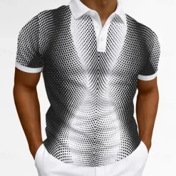 New OUKU Men's Geometric Polo Short Sleeves Lapel Casual Daily Modern Sports & Outdoor Athleisure Casual Daily Buttons Summer Robin's Egg Blue Black Green
