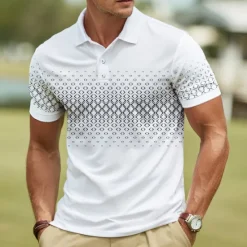 New OUKU Men's Geometric Polo Short Sleeve Polo Shirts Collared Shirts Business Casual Athleisure Daily Wear Buttons Summer White Blue Green