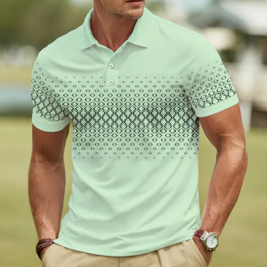 New OUKU Men's Geometric Polo Short Sleeve Polo Shirts Collared Shirts Business Casual Athleisure Daily Wear Buttons Summer White Blue Green