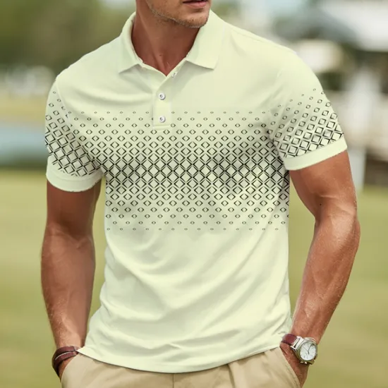 New OUKU Men's Geometric Polo Short Sleeve Polo Shirts Collared Shirts Business Casual Athleisure Daily Wear Buttons Summer White Blue Green