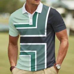 Outlet OUKU Men's Geometric Polo Short Sleeve Polo Shirts Collared Shirts Casual Athleisure Daily Wear Buttons Summer Pink Blue Purple