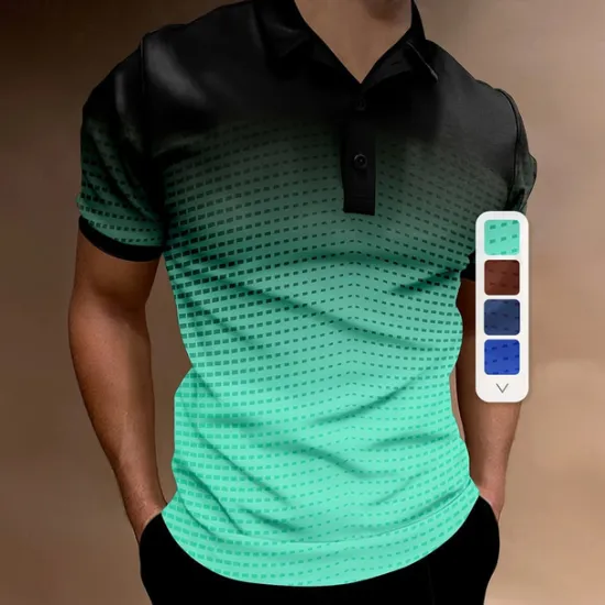 Hot OUKU Men's Geometric Polo Short Sleeve Polo Shirts Collared Shirts Business Casual School Outdoor Athleisure Daily Wear 3D Print Summer Lake blue Sky Blue Purple