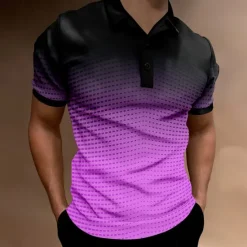 Hot OUKU Men's Geometric Polo Short Sleeve Polo Shirts Collared Shirts Business Casual School Outdoor Athleisure Daily Wear 3D Print Summer Lake blue Sky Blue Purple