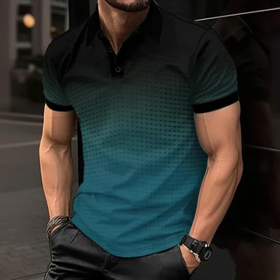 Hot OUKU Men's Geometric Polo Short Sleeve Polo Shirts Collared Shirts Business Casual School Outdoor Athleisure Daily Wear 3D Print Summer Lake blue Sky Blue Purple