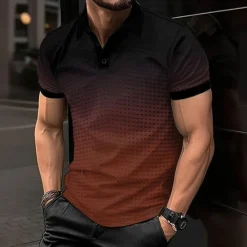 Hot OUKU Men's Geometric Polo Short Sleeve Polo Shirts Collared Shirts Business Casual School Outdoor Athleisure Daily Wear 3D Print Summer Lake blue Sky Blue Purple