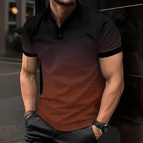 Hot OUKU Men's Geometric Polo Short Sleeve Polo Shirts Collared Shirts Business Casual School Outdoor Athleisure Daily Wear 3D Print Summer Lake blue Sky Blue Purple