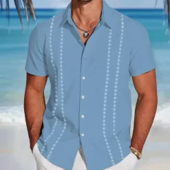 Discount OUKU Men's Geometric Shirt Guayabera Shirt Button Up Shirt Short Sleeve Fashion Casual Vacation Dailywear Beach Wear Summer Spring Turndown 3D Print Collared Shirts White Blue Green
