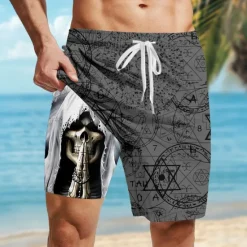 Discount OUKU Men's Geometric Skull Gothic Lined Shorts 2 in 1 Board Shorts Swim Shorts Mid Waist Hawaiian Retro Vintage Holiday Side Pockets With Compression Liner Elastic Drawstring Waist Designer Clothing