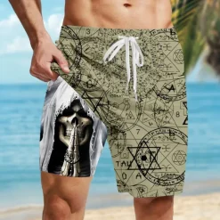 Discount OUKU Men's Geometric Skull Gothic Lined Shorts 2 in 1 Board Shorts Swim Shorts Mid Waist Hawaiian Retro Vintage Holiday Side Pockets With Compression Liner Elastic Drawstring Waist Designer Clothing