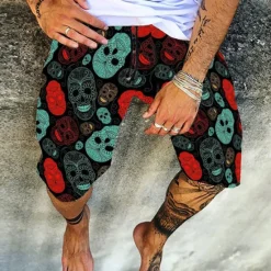 Clearance OUKU Men's Geometric Skull Stripe Swim Trunks Swim Shorts Board Shorts Low Waist Casual Hip-Hop Outdoor Daily Holiday Print Straight Leg Designer Clothing Apparel