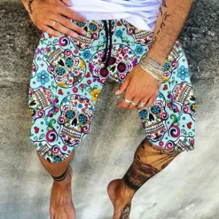 Clearance OUKU Men's Geometric Skull Stripe Swim Trunks Swim Shorts Board Shorts Low Waist Casual Hip-Hop Outdoor Daily Holiday Print Straight Leg Designer Clothing Apparel