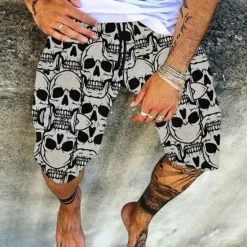Clearance OUKU Men's Geometric Skull Stripe Swim Trunks Swim Shorts Board Shorts Low Waist Casual Hip-Hop Outdoor Daily Holiday Print Straight Leg Designer Clothing Apparel