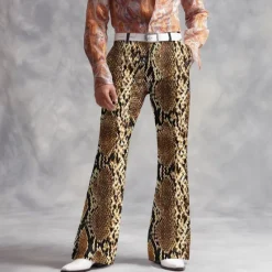 Online OUKU Men's Geometric Snake Skin Pattern Disco Pants 60s 70s Bell Bottoms Mid Waist Fashion Vintage Retro Outdoor Vacation Party Printed Side Pockets Flared Leg Pants Trousers Spring Fall 3D Print Black