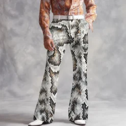 Online OUKU Men's Geometric Snake Skin Pattern Disco Pants 60s 70s Bell Bottoms Mid Waist Fashion Vintage Retro Outdoor Vacation Party Printed Side Pockets Flared Leg Pants Trousers Spring Fall 3D Print Black