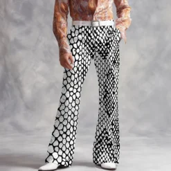 Online OUKU Men's Geometric Snake Skin Pattern Disco Pants 60s 70s Bell Bottoms Mid Waist Fashion Vintage Retro Outdoor Vacation Party Printed Side Pockets Flared Leg Pants Trousers Spring Fall 3D Print Black