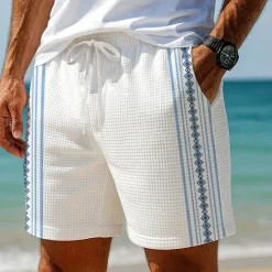 Online OUKU Men's Geometric Stripes Rhombus Waffle Shorts Sweat Shorts Casual Shorts Mid Waist Fashion Casual Vacation Jogging Workout Elastic Drawstring Waist Shorts with Pockets Designer Clothing Apparel