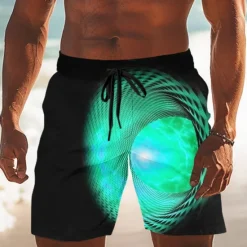 New OUKU Men's Geometric Swirl Swim Trunks Swim Shorts Board Shorts Mid Waist Casual Outdoor Vacation Dailywear Side Pockets Mesh Lining Elastic Drawstring Waist Designer Clothing Apparel