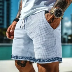Outlet OUKU Men's Geometric Triangle Waffle Shorts Sweat Shorts Casual Shorts Mid Waist Fashion Casual Vacation Jogging Workout Elastic Drawstring Waist Shorts with Pockets Designer Clothing Apparel