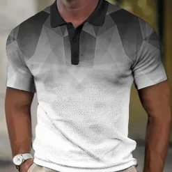New OUKU Men's Geometric Waffle Polo Shirts Golf Shirt Short Sleeve Polo Shirts Collared Shirts Casual Vacation Wear Formal Wear Festival Wear Buttons 3D Print Yellow Blue Purple