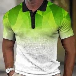 New OUKU Men's Geometric Waffle Polo Shirts Golf Shirt Short Sleeve Polo Shirts Collared Shirts Casual Vacation Wear Formal Wear Festival Wear Buttons 3D Print Yellow Blue Purple