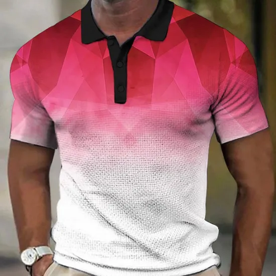 New OUKU Men's Geometric Waffle Polo Shirts Golf Shirt Short Sleeve Polo Shirts Collared Shirts Casual Vacation Wear Formal Wear Festival Wear Buttons 3D Print Yellow Blue Purple