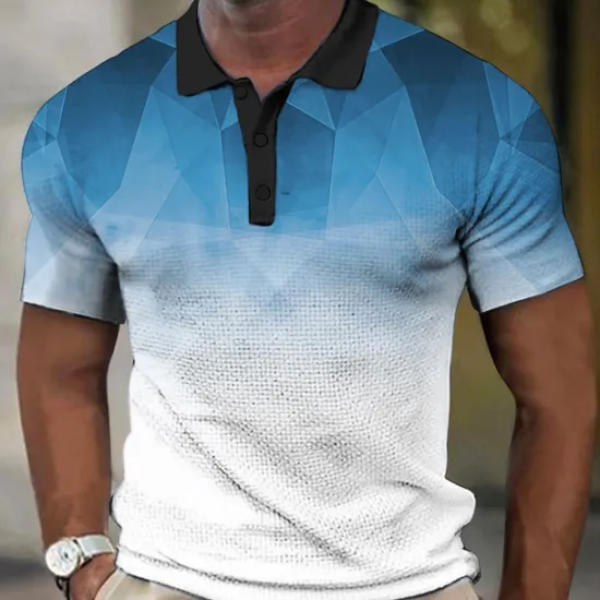 New OUKU Men's Geometric Waffle Polo Shirts Golf Shirt Short Sleeve Polo Shirts Collared Shirts Casual Vacation Wear Formal Wear Festival Wear Buttons 3D Print Yellow Blue Purple