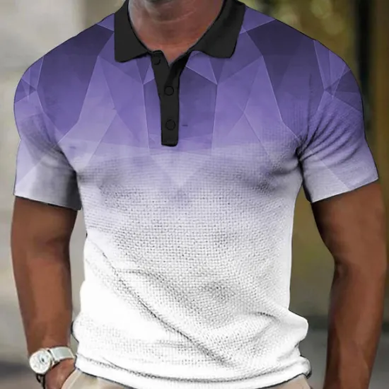 New OUKU Men's Geometric Waffle Polo Shirts Golf Shirt Short Sleeve Polo Shirts Collared Shirts Casual Vacation Wear Formal Wear Festival Wear Buttons 3D Print Yellow Blue Purple