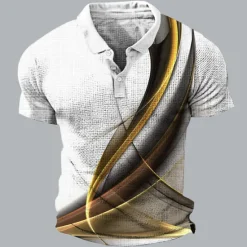 Hot OUKU Men's Geometric Waffle Polo Shirts Golf Shirt Short Sleeve Polo Shirts Collared Shirts Business Casual Vacation Wear Formal Wear Festival Wear Buttons 3D Print Black Yellow Purple