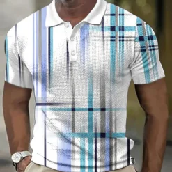 Discount OUKU Men's Geometric Waffle Polo Shirts Golf Shirt Short Sleeve Polo Shirts Collared Shirts Business Casual Vacation Wear Formal Wear Festival Wear Buttons 3D Print Red Blue Orange