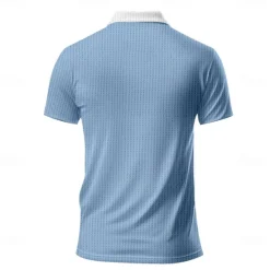 Online OUKU Men's Geometric Waffle Polo Shirts Golf Shirt Short Sleeve Polo Shirts Collared Shirts Casual Beach Wear Vacation Wear Party Outfits Buttons 3D Print Summer Spring Blue