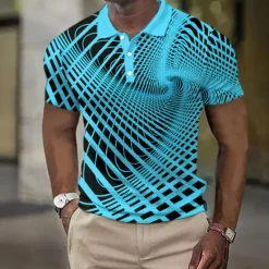 Clearance OUKU Men's Geometric Waffle Polo Shirts Golf Shirt Short Sleeve Polo Shirts Collared Shirts Business Casual Vacation Wear Formal Wear Festival Wear Buttons 3D Print White Yellow Royal Blue