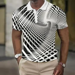 Clearance OUKU Men's Geometric Waffle Polo Shirts Golf Shirt Short Sleeve Polo Shirts Collared Shirts Business Casual Vacation Wear Formal Wear Festival Wear Buttons 3D Print White Yellow Royal Blue