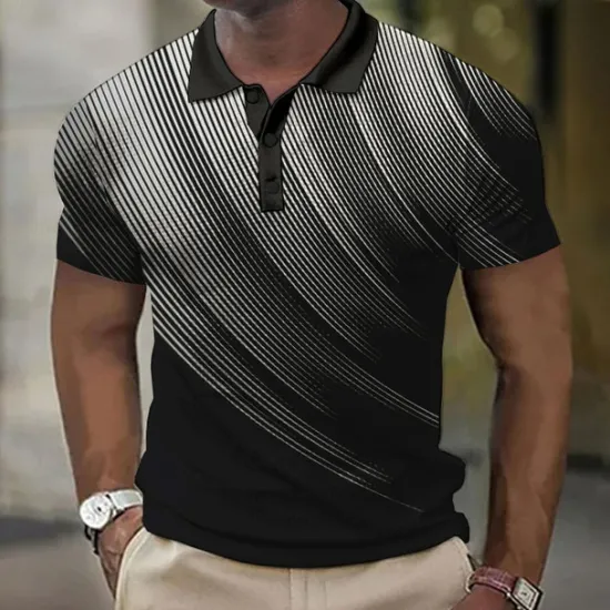 Best OUKU Men's Geometric Waffle Polo Shirts Golf Shirt Short Sleeve Polo Shirts Collared Shirts Business Casual Vacation Wear Formal Wear Festival Wear Buttons 3D Print Black White Yellow