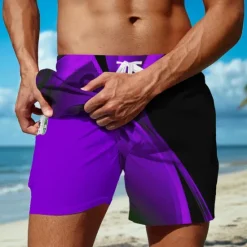 Best OUKU Men's Geometric Waves Gradient Color Lined Shorts 2 in 1 Board Shorts Swim Shorts Mid Waist Hawaiian Holiday Beach Wear Side Pockets With Compression Liner Elastic Drawstring Waist Designer Clothing