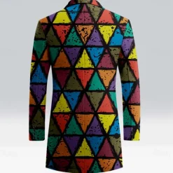 Sale OUKU Men's Geometric Winter Coat Fleece Jacket Overcoat Thermal Comfortable Casual Party Evening Wear Street Daily Wear Buttons 3D Print Front Pocket Winter Turndown Long Sleeve Rainbow