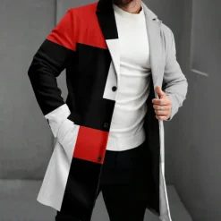Clearance OUKU Men's Geometric Winter Coat Fleece Jacket Overcoat Thermal Comfortable Casual Party Evening Wear Street Daily Wear Buttons 3D Print Front Pocket Winter Turndown Long Sleeve Yellow Red Blue