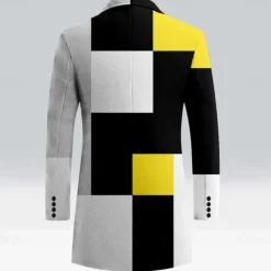Clearance OUKU Men's Geometric Winter Coat Fleece Jacket Overcoat Thermal Comfortable Casual Party Evening Wear Street Daily Wear Buttons 3D Print Front Pocket Winter Turndown Long Sleeve Yellow Red Blue